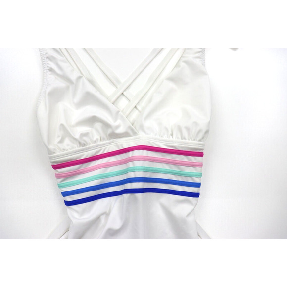 La Blanca Sz 4 Womens Spectrum Striped Rainbow Strappy One Piece Swimsuit White - Picture 8 of 13